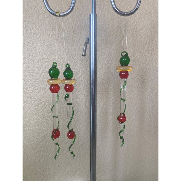 Set of 3 Vintage 1980s–1990s Hand-Blown Glass Icicle Ornaments Red Green 6" - Picture 1 of 8